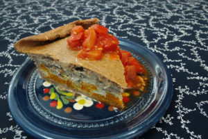 Tourte potimarron-champignons bleu à la farine de châtaigne